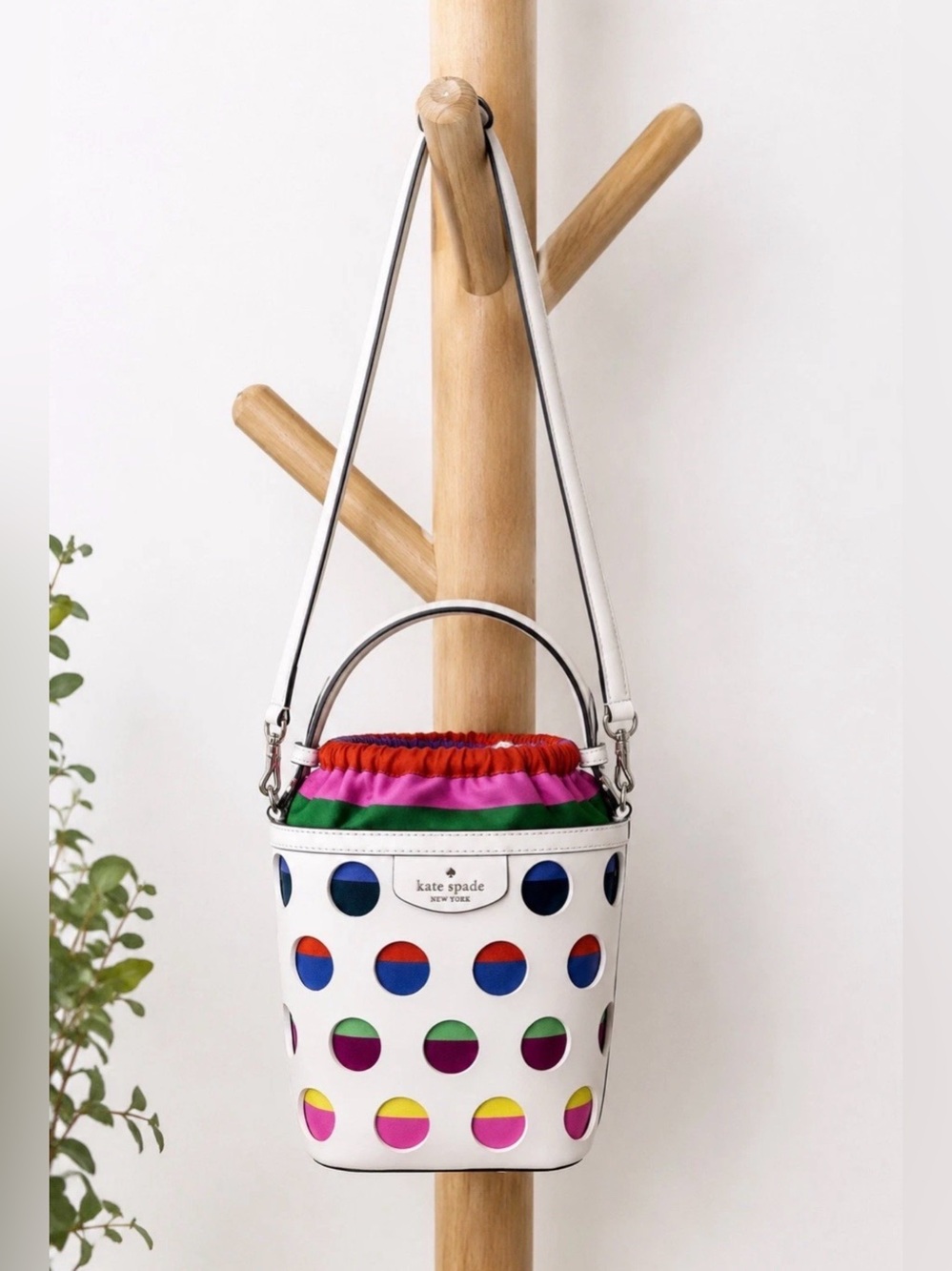 Kate Spade Pippa WKRU6844 Multicolored Perforated Dot Bucket Crossbody Bag, NWT